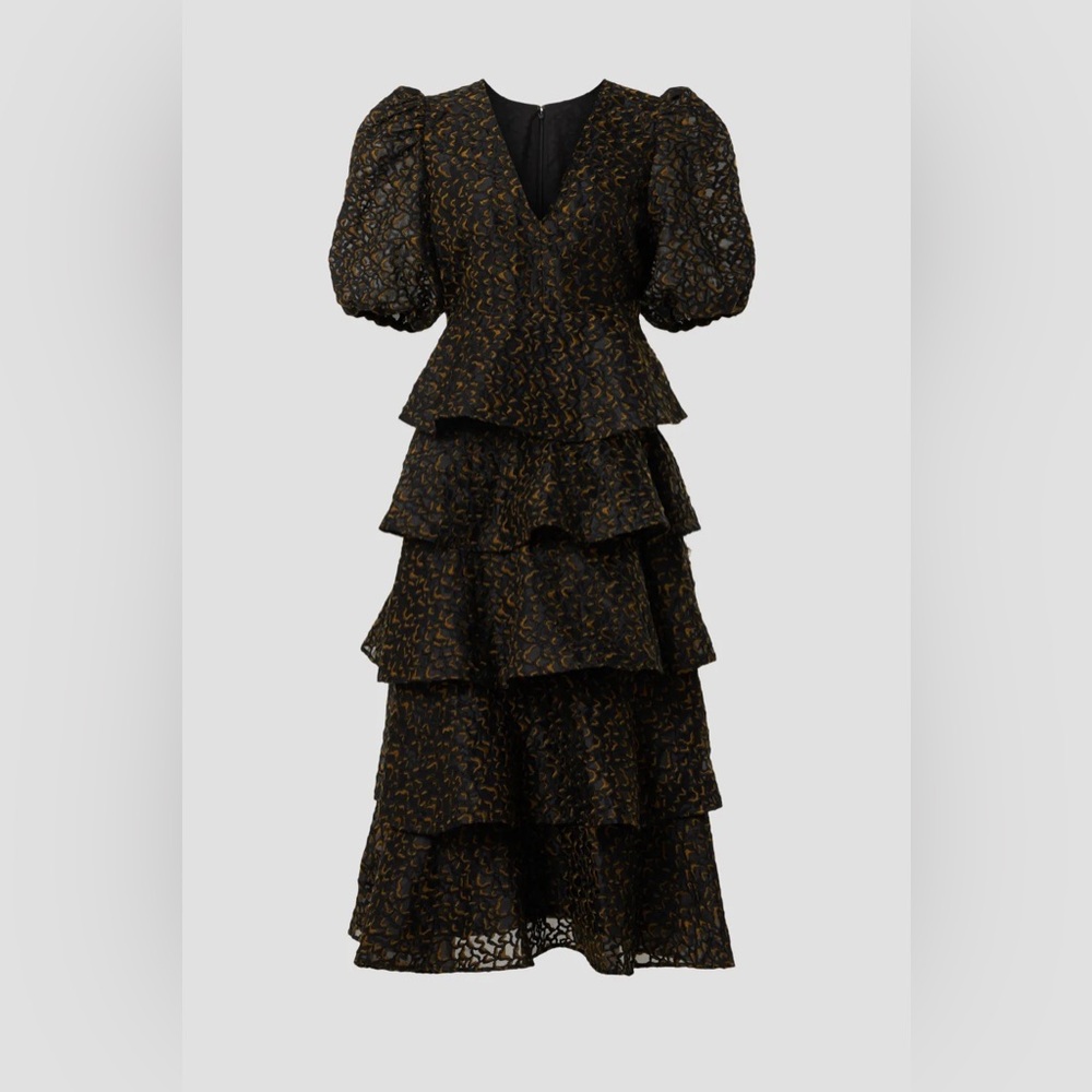 Marie Oliver Everly Black and Gold Tiered Dress, 8